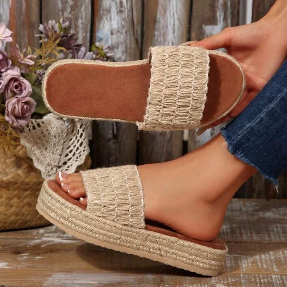 Women's Cream Woven Slide Sandals